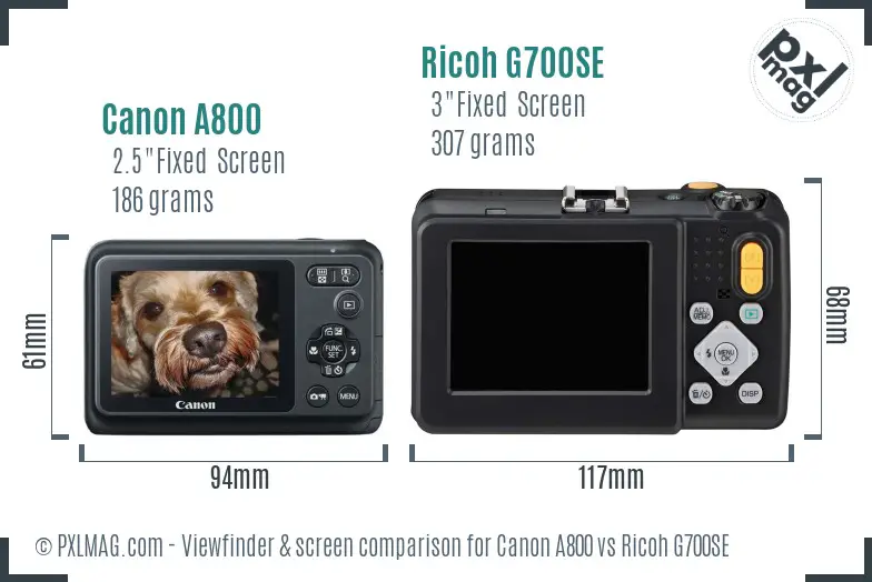 Canon A800 vs Ricoh G700SE Screen and Viewfinder comparison Canon A800 vs Ricoh G700SE Screen and Viewfinder comparison