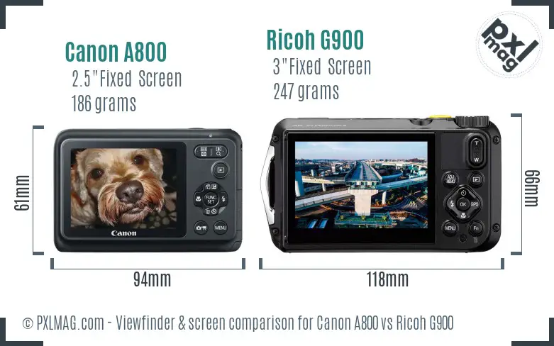 Canon A800 vs Ricoh G900 Screen and Viewfinder comparison