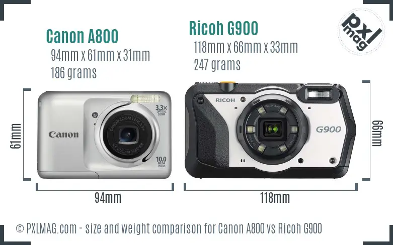 Canon A800 vs Ricoh G900 size comparison