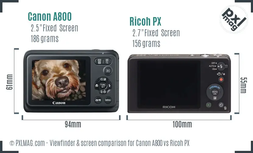 Canon A800 vs Ricoh PX Screen and Viewfinder comparison