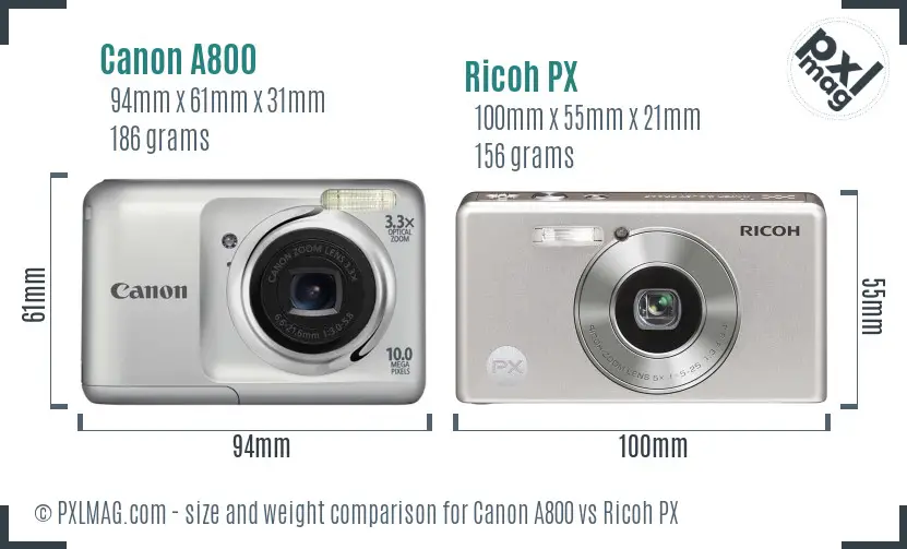 Canon A800 vs Ricoh PX size comparison Canon A800 vs Ricoh PX size comparison