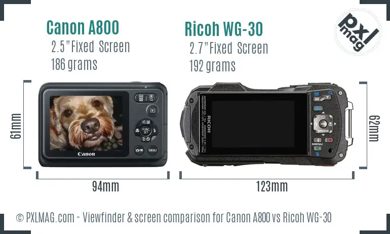 Canon A800 vs Ricoh WG-30 Screen and Viewfinder comparison