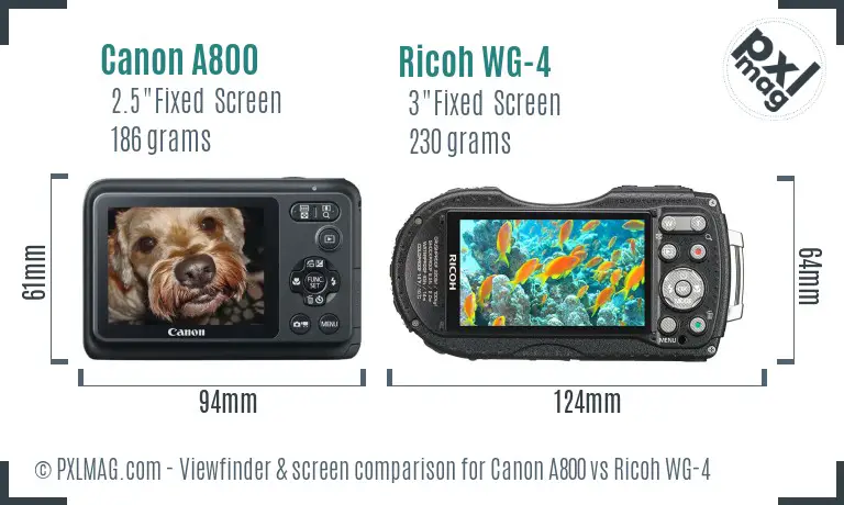 Canon A800 vs Ricoh WG-4 Screen and Viewfinder comparison