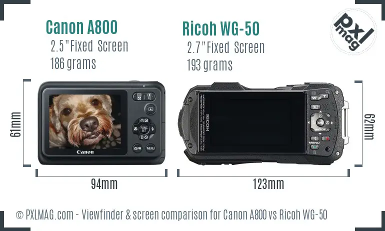 Canon A800 vs Ricoh WG-50 Screen and Viewfinder comparison