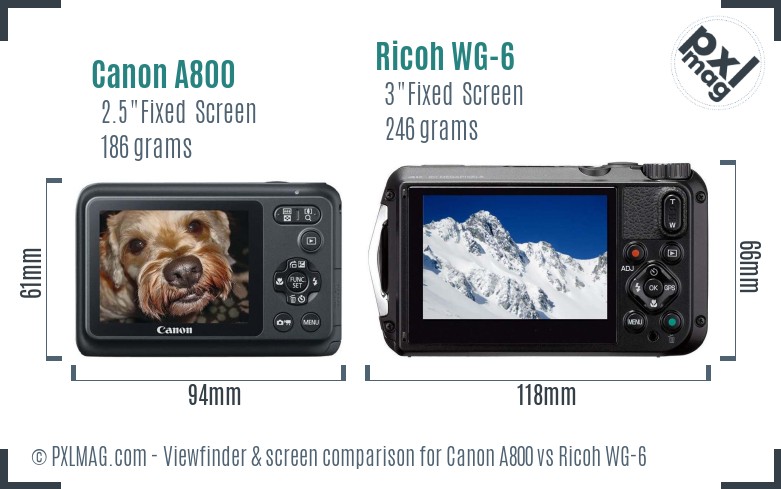 Canon A800 vs Ricoh WG-6 Screen and Viewfinder comparison