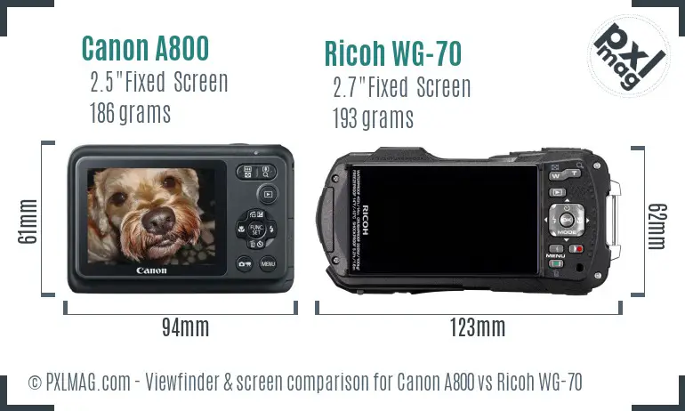 Canon A800 vs Ricoh WG-70 Screen and Viewfinder comparison Canon A800 vs Ricoh WG-70 Screen and Viewfinder comparison