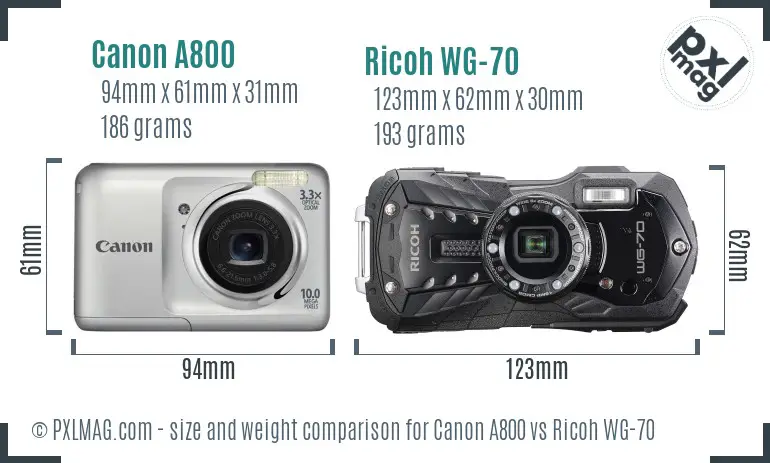 Canon A800 vs Ricoh WG-70 size comparison Canon A800 vs Ricoh WG-70 size comparison