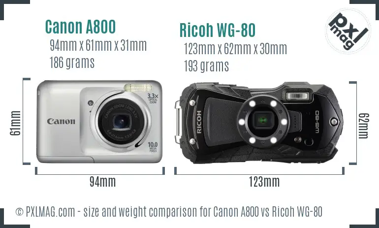 Canon A800 vs Ricoh WG-80 size comparison Canon A800 vs Ricoh WG-80 size comparison