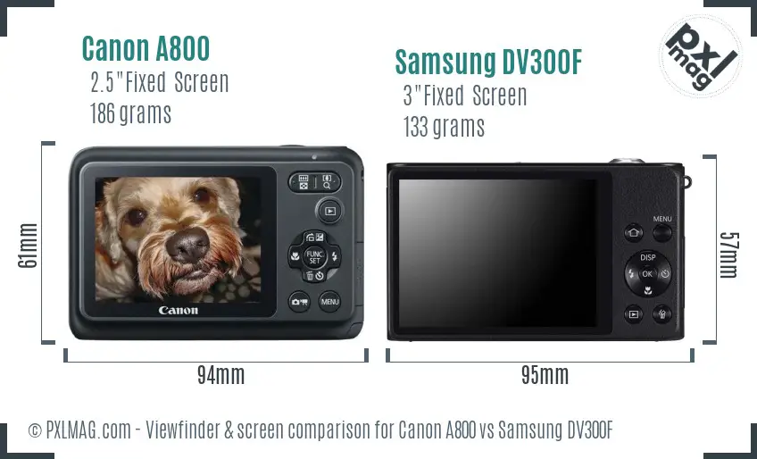 Canon A800 vs Samsung DV300F Screen and Viewfinder comparison Canon A800 vs Samsung DV300F Screen and Viewfinder comparison