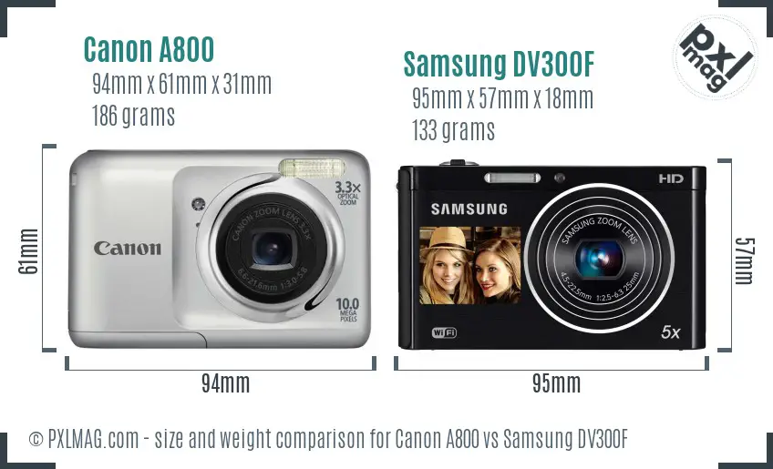 Canon A800 vs Samsung DV300F size comparison Canon A800 vs Samsung DV300F size comparison