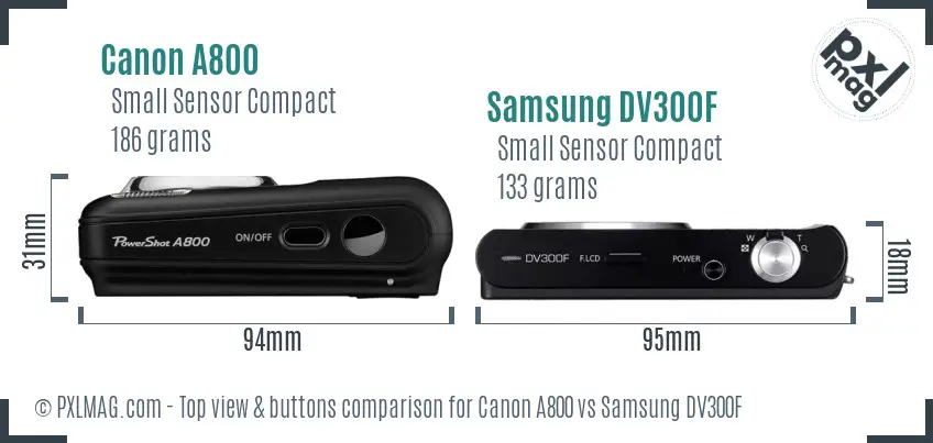 Canon A800 vs Samsung DV300F top view buttons comparison Canon A800 vs Samsung DV300F top view buttons comparison
