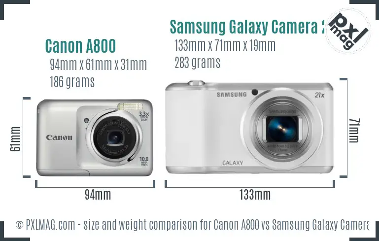 Canon A800 vs Samsung Galaxy Camera 2 size comparison