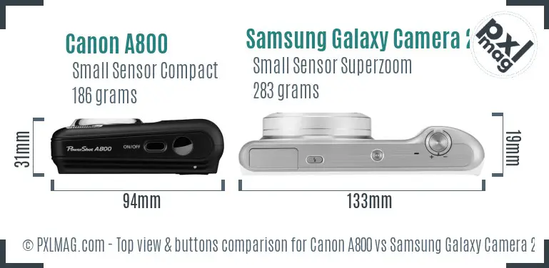 Canon A800 vs Samsung Galaxy Camera 2 top view buttons comparison