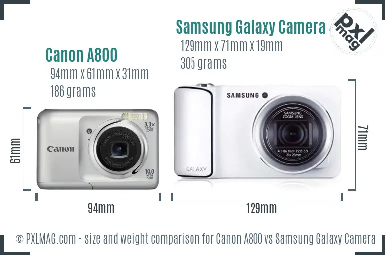 Canon A800 vs Samsung Galaxy Camera 4G size comparison Canon A800 vs Samsung Galaxy Camera 4G size comparison