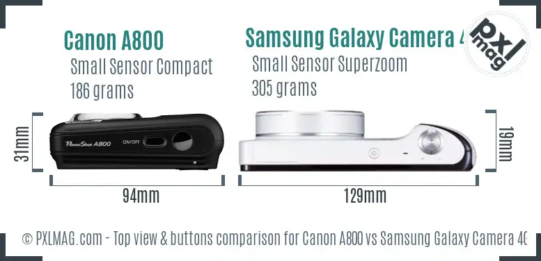Canon A800 vs Samsung Galaxy Camera 4G top view buttons comparison Canon A800 vs Samsung Galaxy Camera 4G top view buttons comparison
