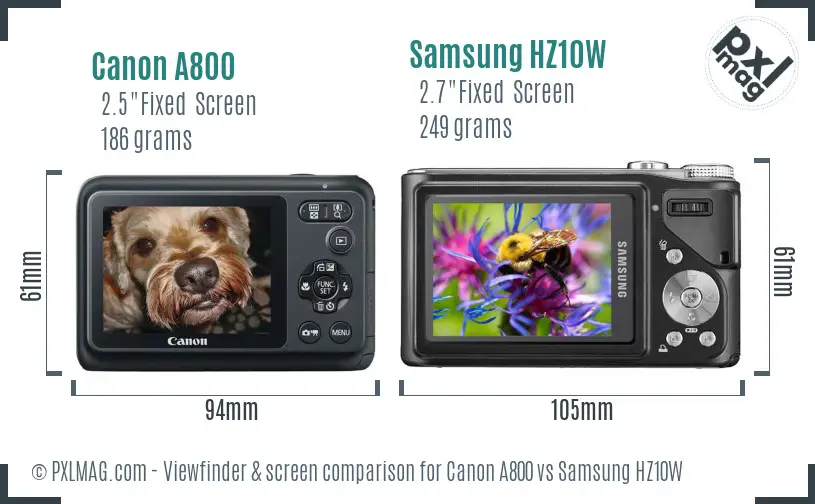 Canon A800 vs Samsung HZ10W Screen and Viewfinder comparison Canon A800 vs Samsung HZ10W Screen and Viewfinder comparison