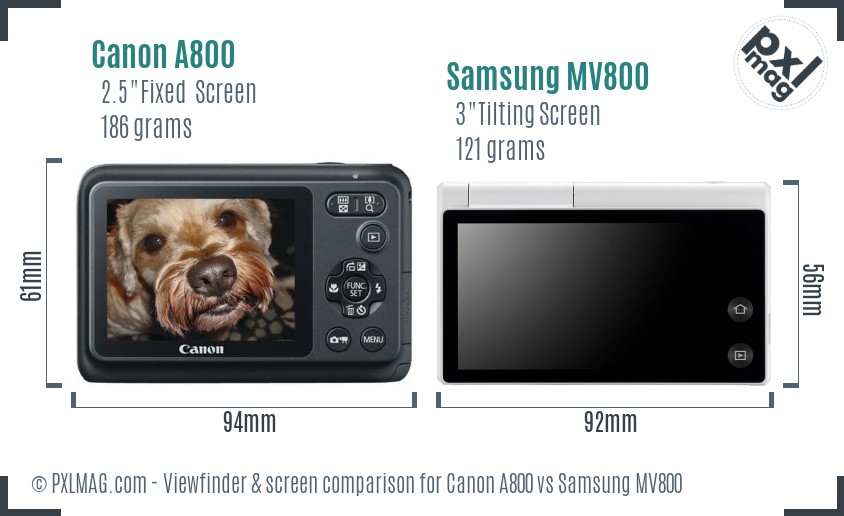 Canon A800 vs Samsung MV800 Screen and Viewfinder comparison