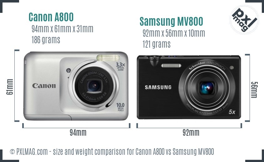 Canon A800 vs Samsung MV800 size comparison