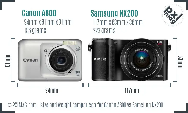 Canon A800 vs Samsung NX200 size comparison