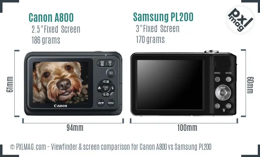 Canon A800 vs Samsung PL200 Screen and Viewfinder comparison Canon A800 vs Samsung PL200 Screen and Viewfinder comparison