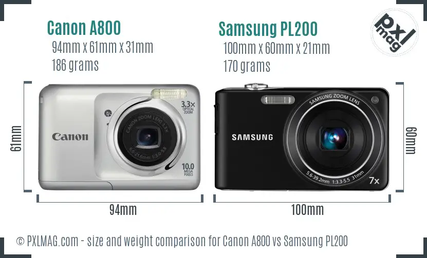 Canon A800 vs Samsung PL200 size comparison Canon A800 vs Samsung PL200 size comparison