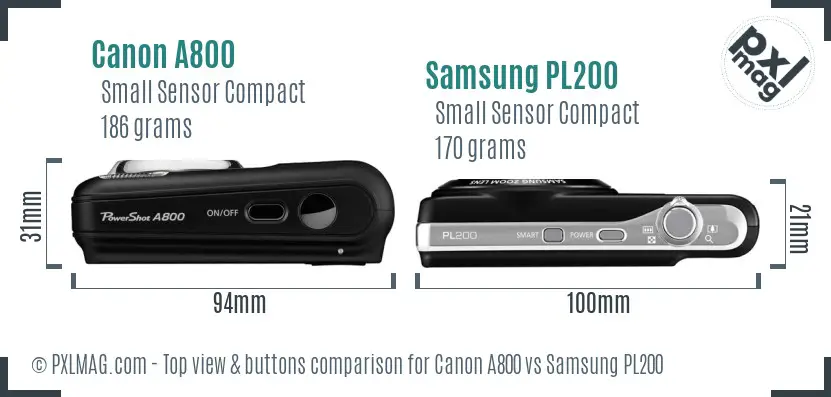 Canon A800 vs Samsung PL200 top view buttons comparison Canon A800 vs Samsung PL200 top view buttons comparison