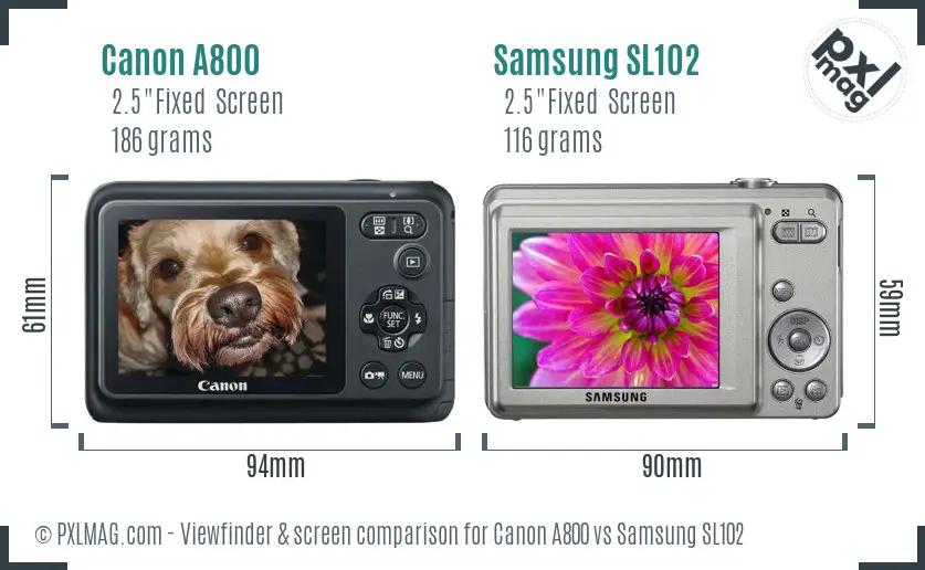 Canon A800 vs Samsung SL102 Screen and Viewfinder comparison