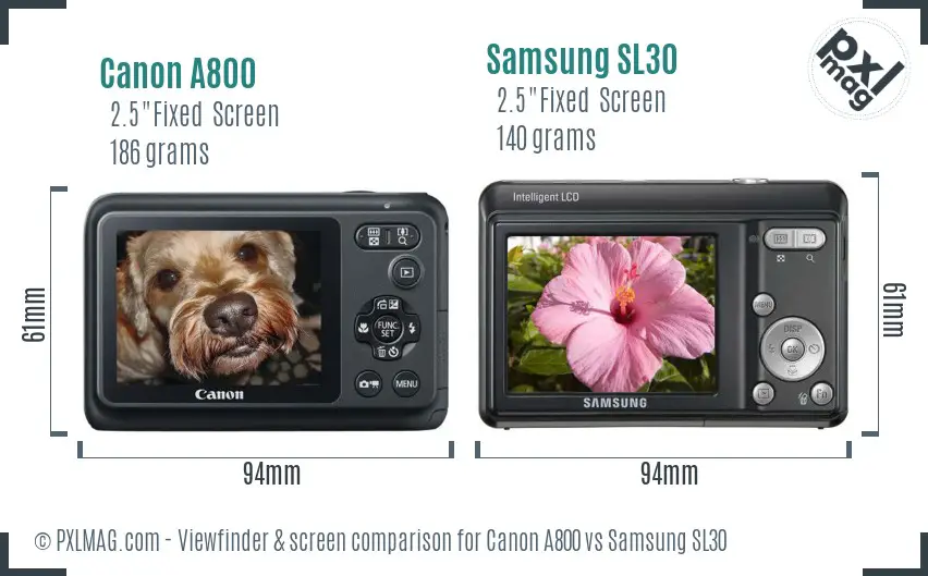 Canon A800 vs Samsung SL30 Screen and Viewfinder comparison