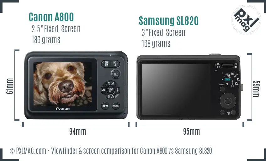 Canon A800 vs Samsung SL820 Screen and Viewfinder comparison