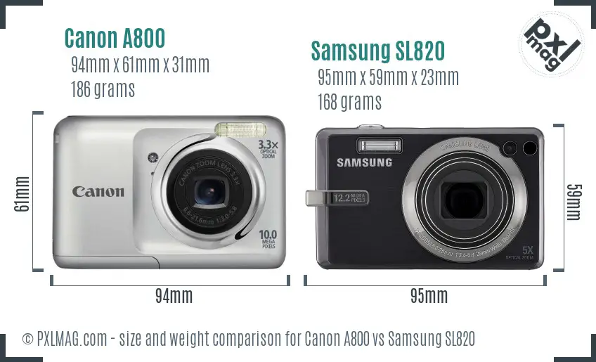 Canon A800 vs Samsung SL820 size comparison