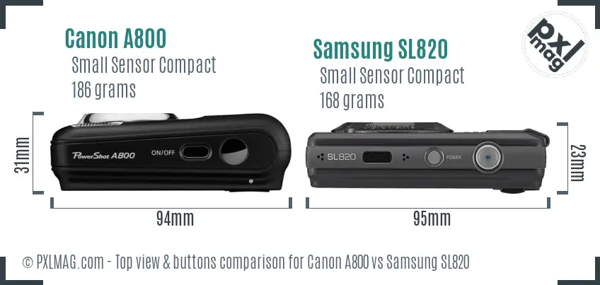 Canon A800 vs Samsung SL820 top view buttons comparison