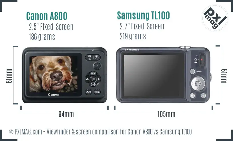 Canon A800 vs Samsung TL100 Screen and Viewfinder comparison