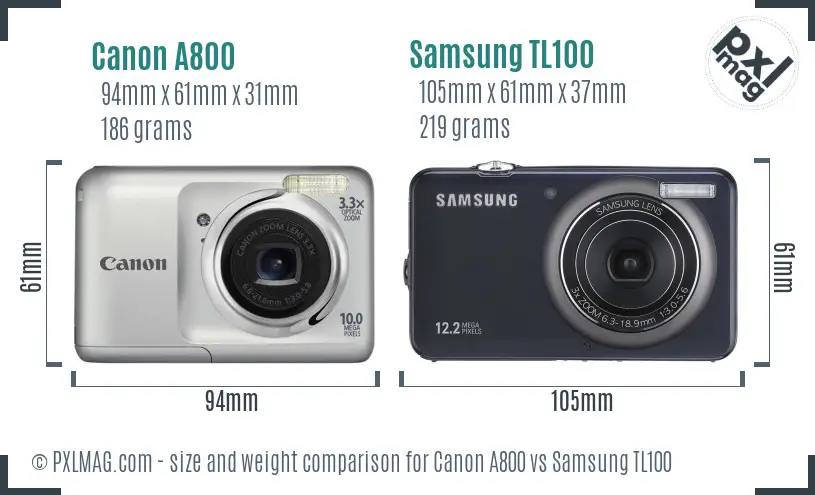 Canon A800 vs Samsung TL100 size comparison