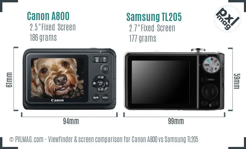 Canon A800 vs Samsung TL205 Screen and Viewfinder comparison