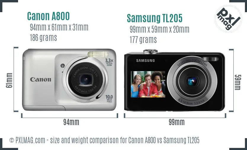 Canon A800 vs Samsung TL205 size comparison