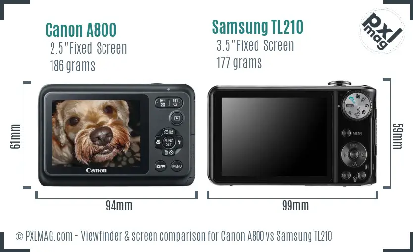 Canon A800 vs Samsung TL210 Screen and Viewfinder comparison