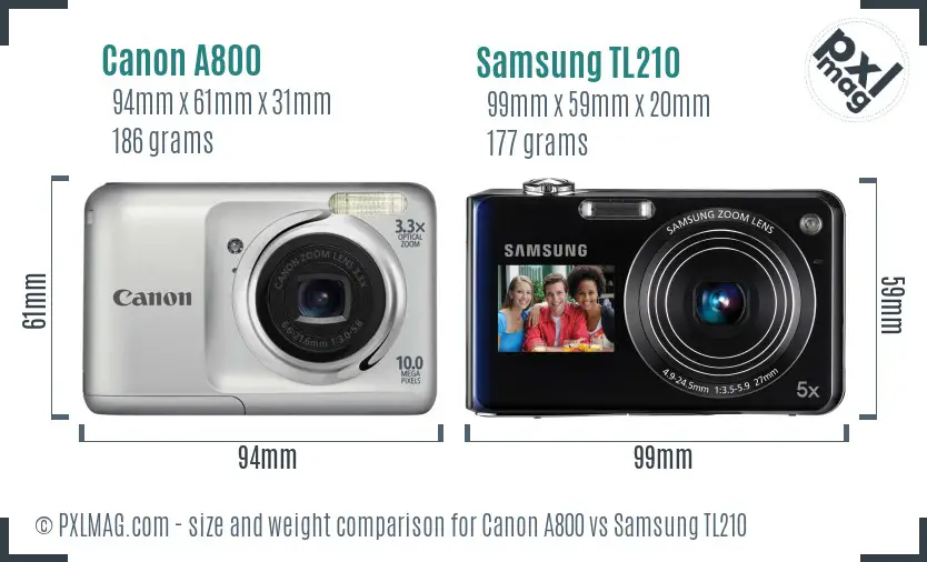 Canon A800 vs Samsung TL210 size comparison