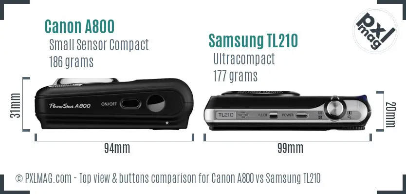 Canon A800 vs Samsung TL210 top view buttons comparison