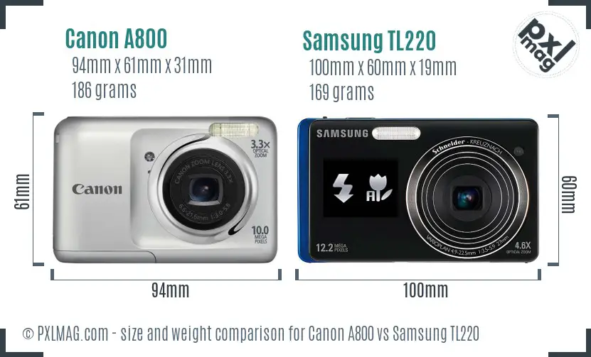 Canon A800 vs Samsung TL220 size comparison