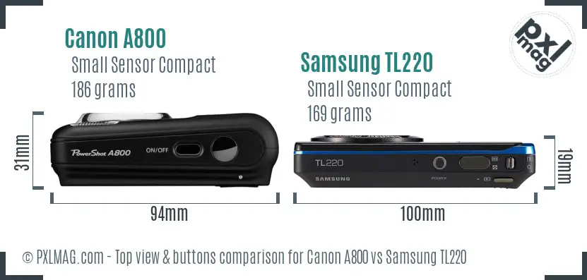 Canon A800 vs Samsung TL220 top view buttons comparison