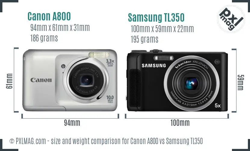 Canon A800 vs Samsung TL350 size comparison Canon A800 vs Samsung TL350 size comparison