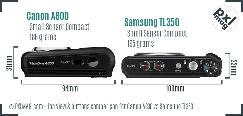Canon A800 vs Samsung TL350 top view buttons comparison Canon A800 vs Samsung TL350 top view buttons comparison
