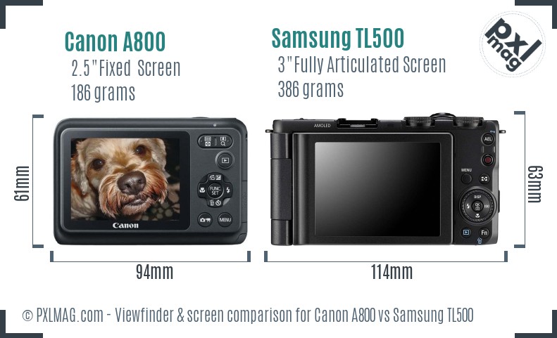 Canon A800 vs Samsung TL500 Screen and Viewfinder comparison