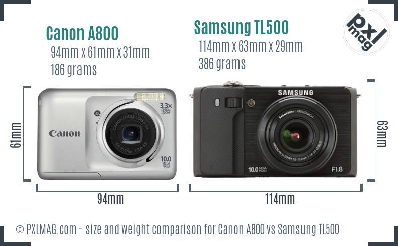 Canon A800 vs Samsung TL500 size comparison