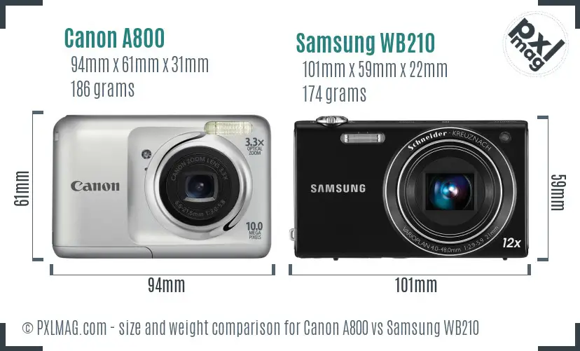 Canon A800 vs Samsung WB210 size comparison