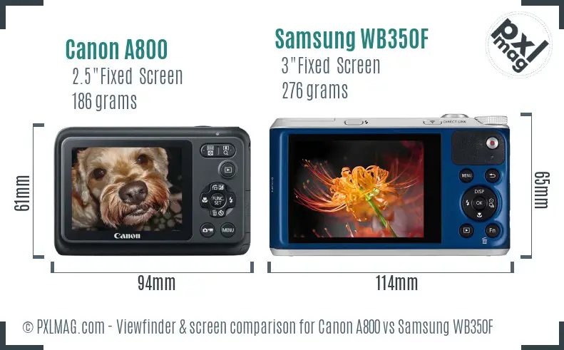Canon A800 vs Samsung WB350F Screen and Viewfinder comparison Canon A800 vs Samsung WB350F Screen and Viewfinder comparison