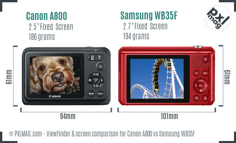 Canon A800 vs Samsung WB35F Screen and Viewfinder comparison Canon A800 vs Samsung WB35F Screen and Viewfinder comparison