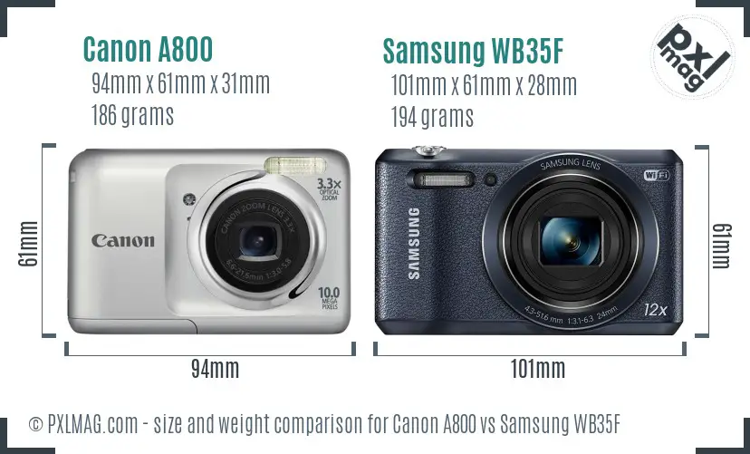 Canon A800 vs Samsung WB35F size comparison Canon A800 vs Samsung WB35F size comparison
