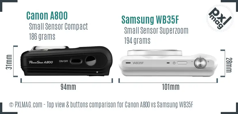Canon A800 vs Samsung WB35F top view buttons comparison Canon A800 vs Samsung WB35F top view buttons comparison