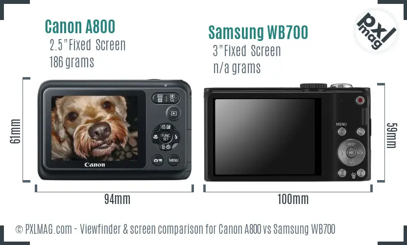 Canon A800 vs Samsung WB700 Screen and Viewfinder comparison
